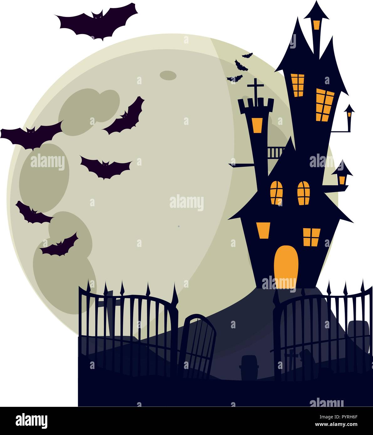 Vector Castle Scenes halloween enchanted castle scene vector illustration design Stock ...