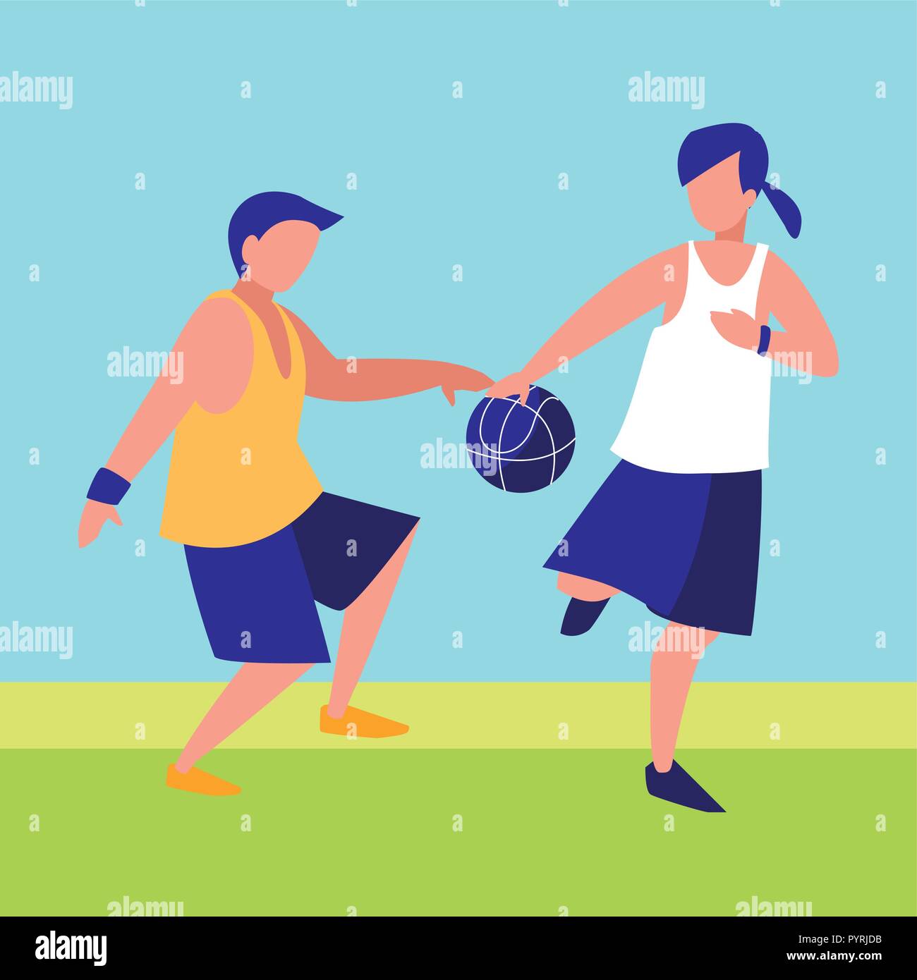 young couple playing basketball vector illustration design Stock Vector
