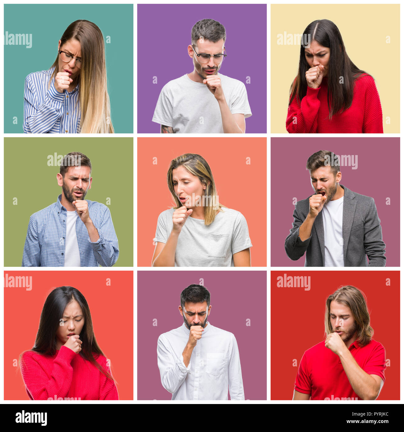 Collage of group people, women and men over colorful isolated ...