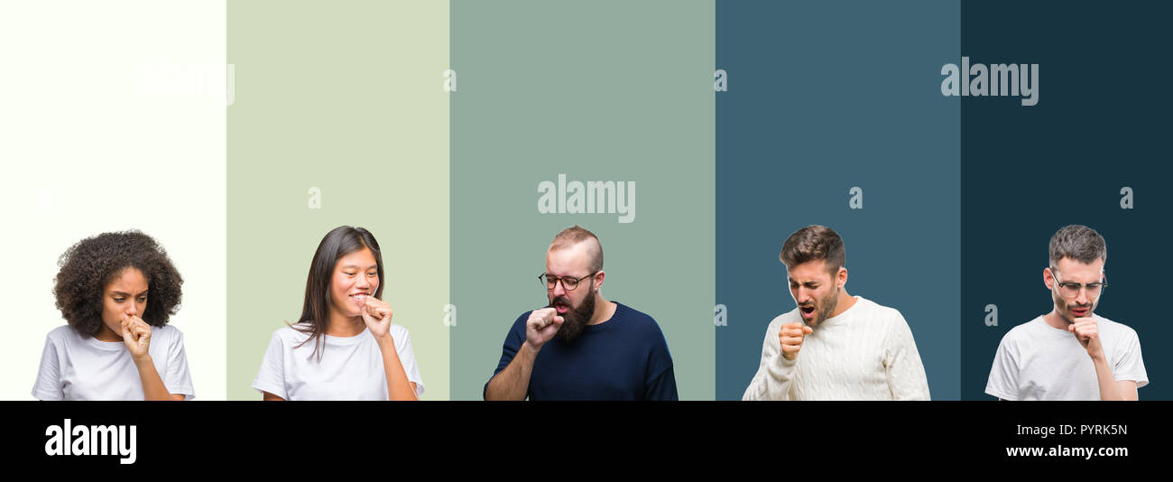 Collage of group of young people over colorful isolated background ...