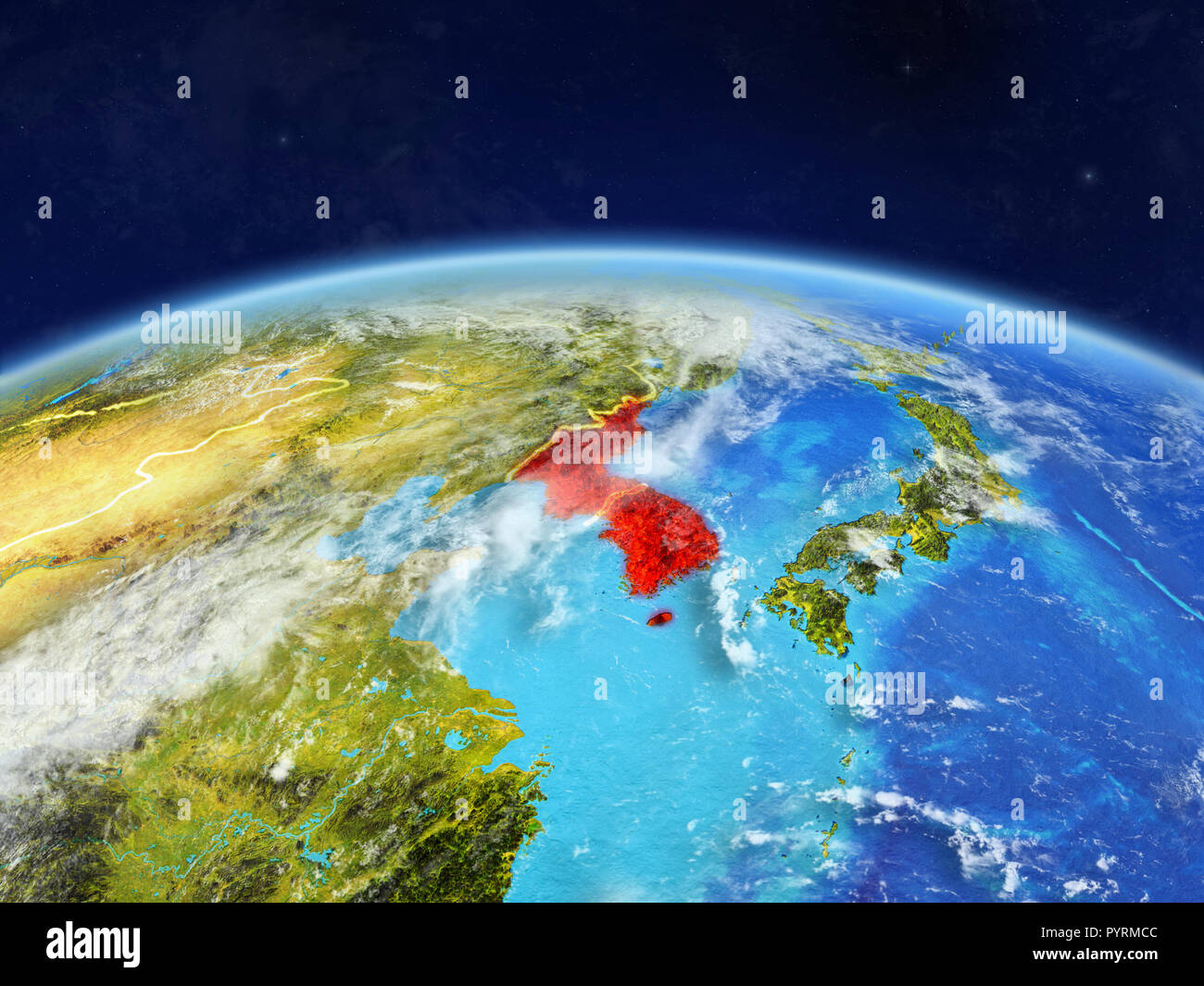 Korea on planet Earth with country borders and highly detailed planet ...