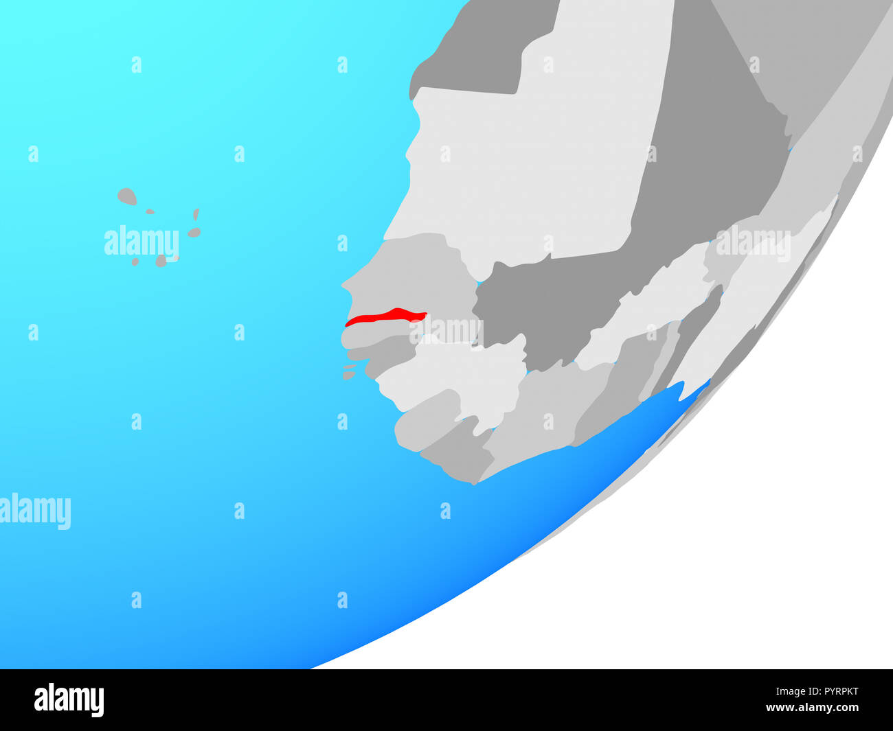 Gambia on blue political globe. 3D illustration Stock Photo - Alamy