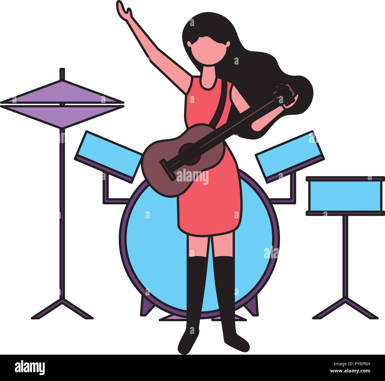 musician woman with guitar and drums Stock Vector Image & Art - Alamy