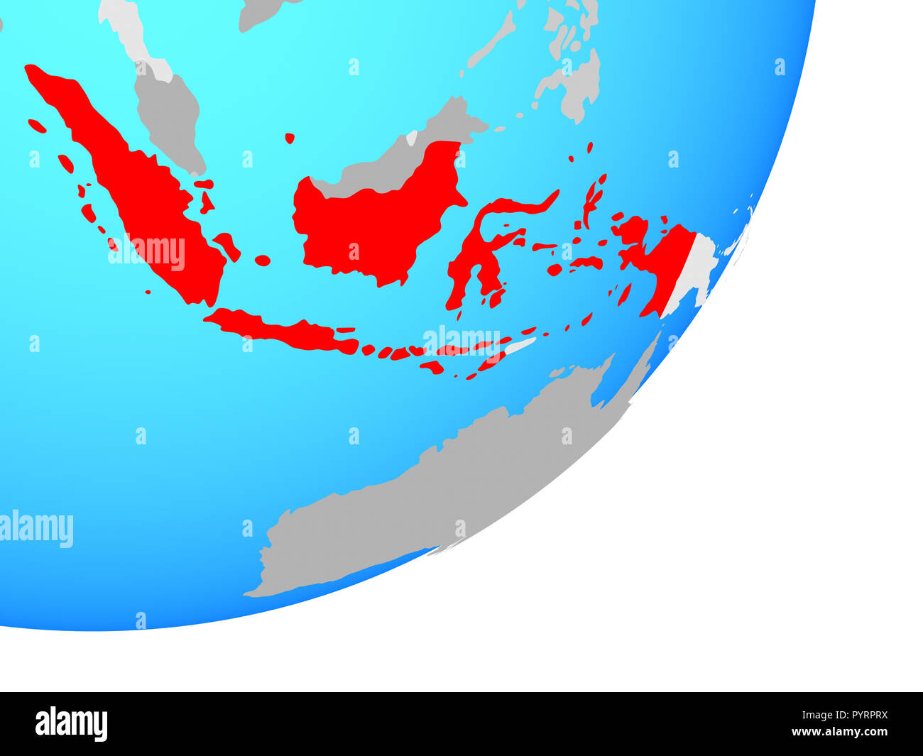 Indonesia on blue political globe. 3D illustration. Stock Photo