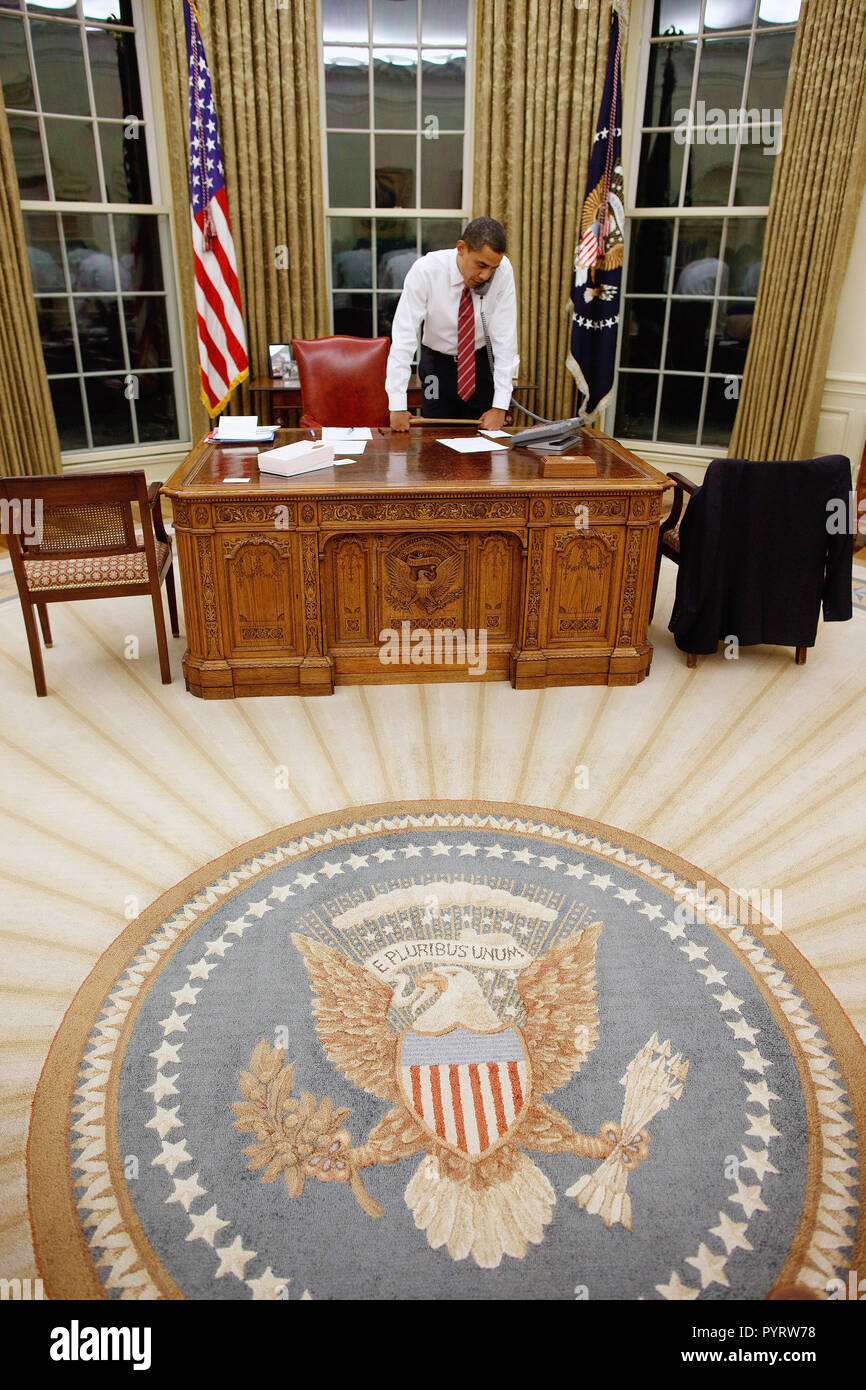 President Barack Obama in the Oval Office 1/30/09. Stock Photo