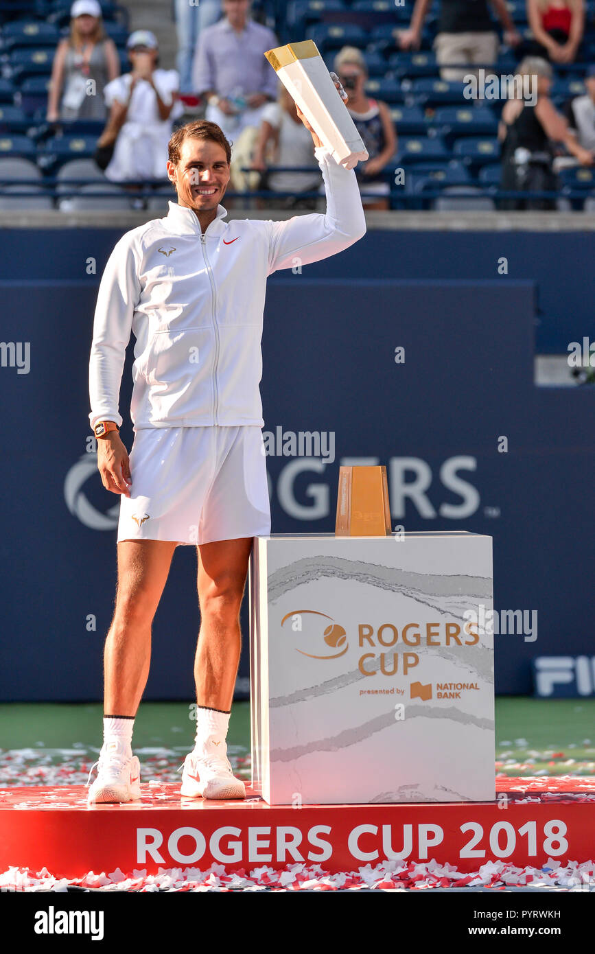 August 12, 2018 - Toronto, ON, Canada: Rafael Nadal (Spain) with the  champions trophy following his win in the final match against Stefanos  Tsitsipas Stock Photo - Alamy