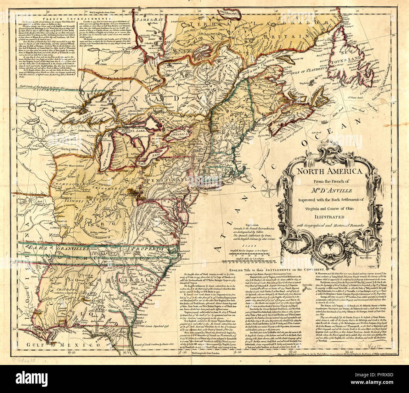 Vintage Maps / Antique Maps - Jean Baptiste Bourguignon d'Anville map of North America Stock Photo