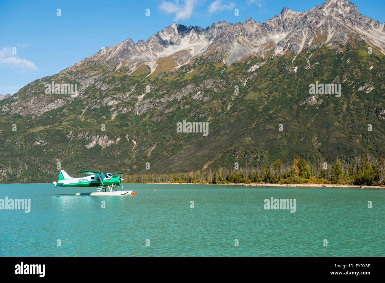 Float plane at Redoubt Mountain Lodge on Crescent Lake, Lake Clark National Park and Preserve, Alaska, USA. Stock Photo