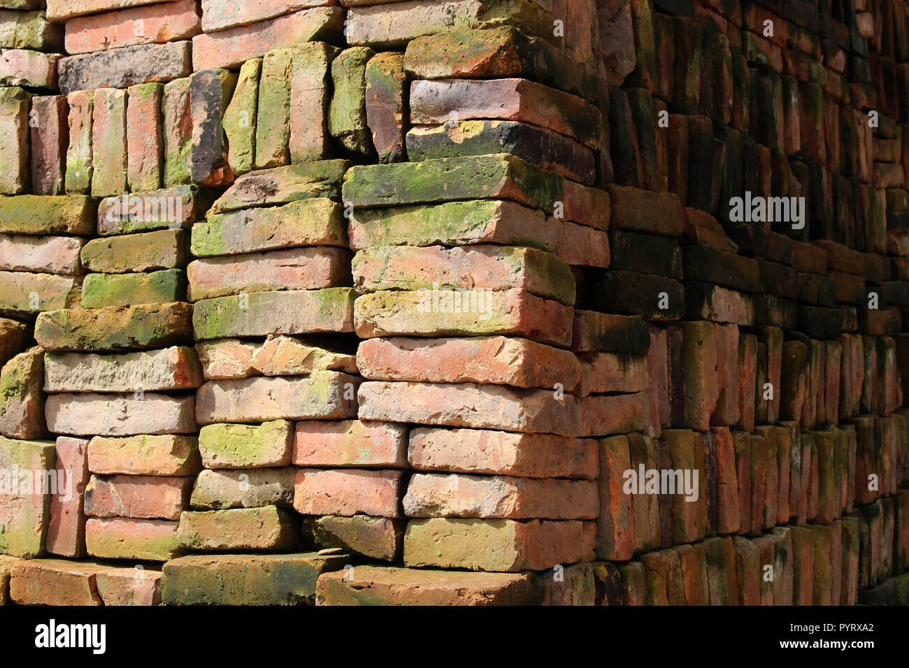 Stacks of Nepali bricks well arranged in Bhaktapur. Pic was taken in