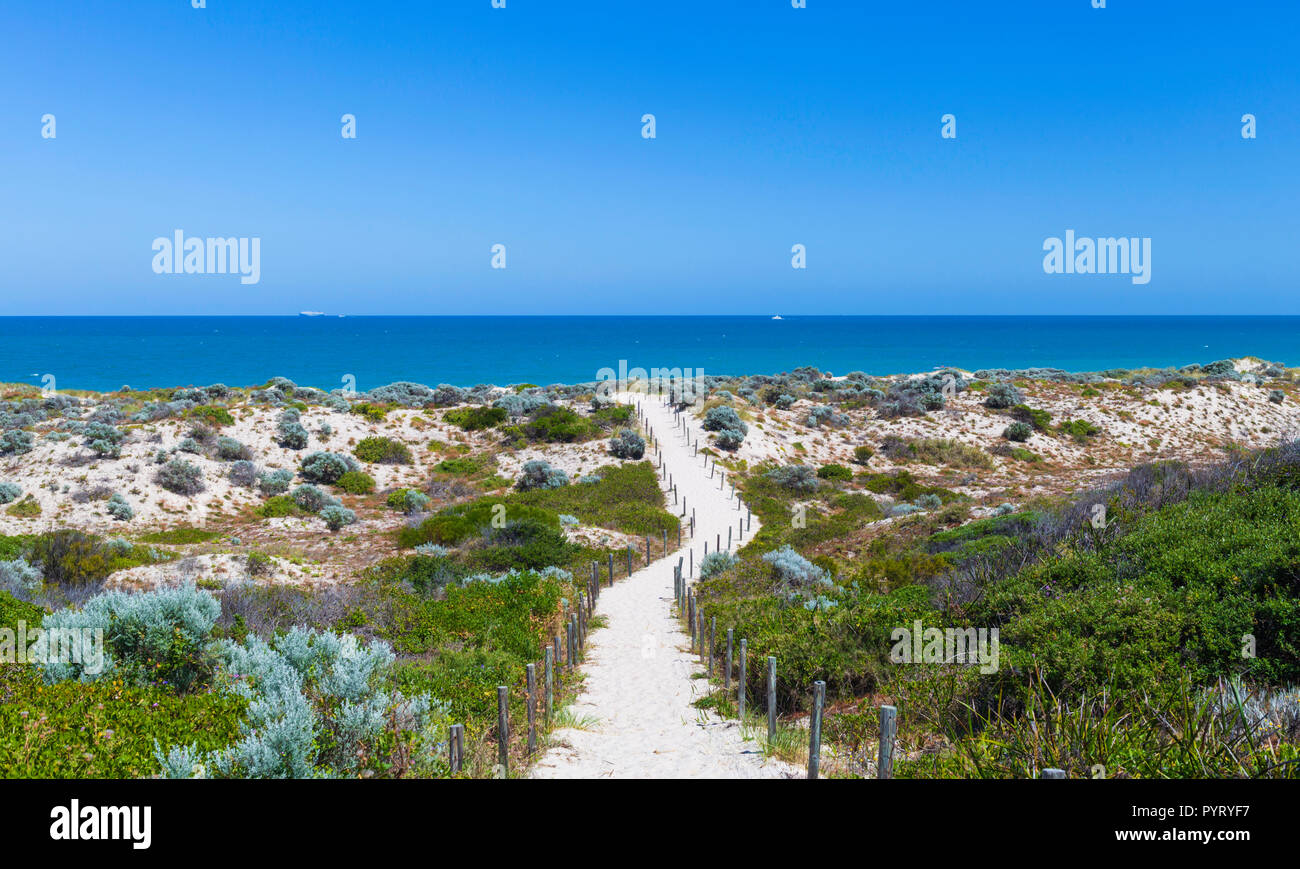 Beach access paths through the sandhills at Scarborough Beach in Perth, Western Australia Stock Photo