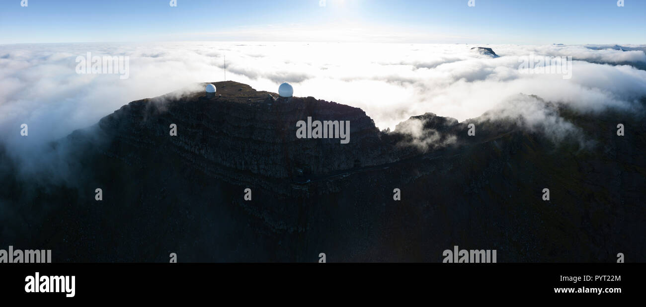 Panoramic of Meteorological station and radar base on top of Sornfelli mountain, Streymoy island, Faroe Islands, Denmark Stock Photo