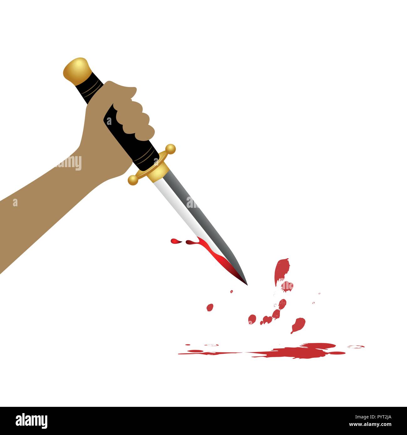hand hold sharp boody dagger knife on white background vector illustration EPS10 Stock Vector