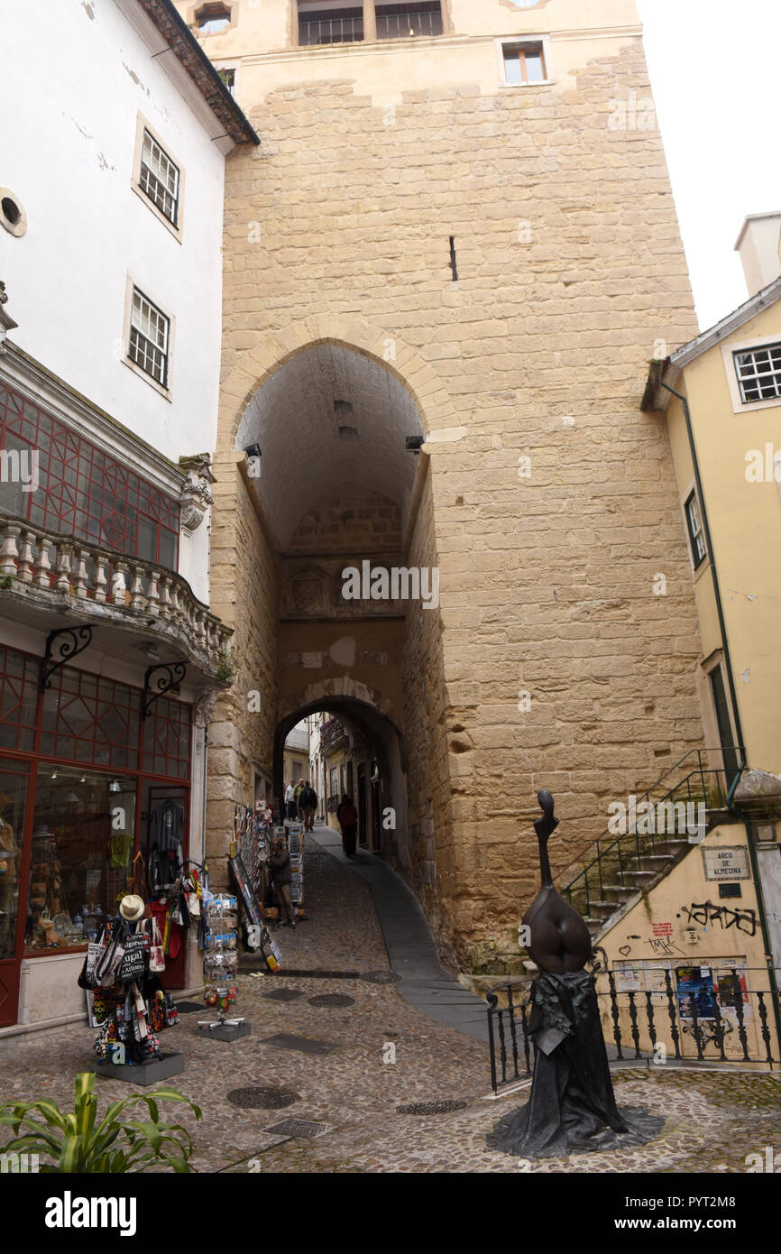 Old Arch of Almedina Medieval City Coimbra Portugal Stock Photo