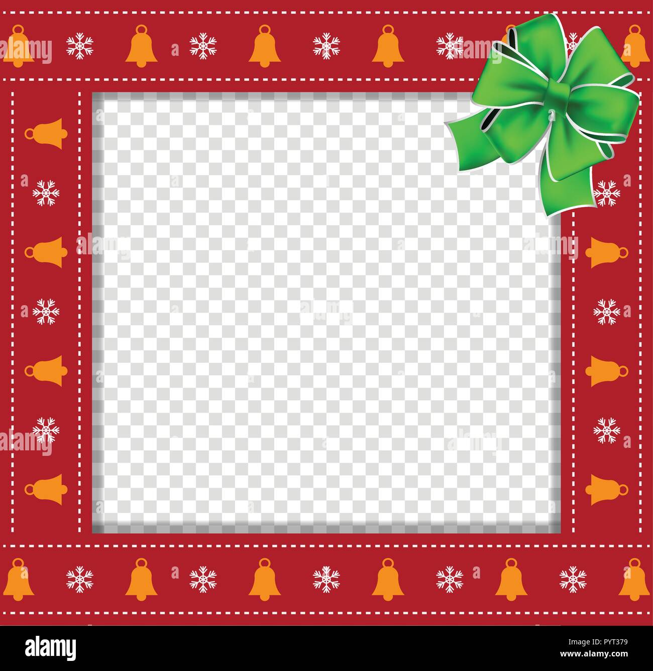 Cute Christmas Or New Year Square Border Photo Frame With Bells And Snowflakes Pattern And Green Festive Bow On Transparent Background Vector Illust Stock Vector Image Art Alamy