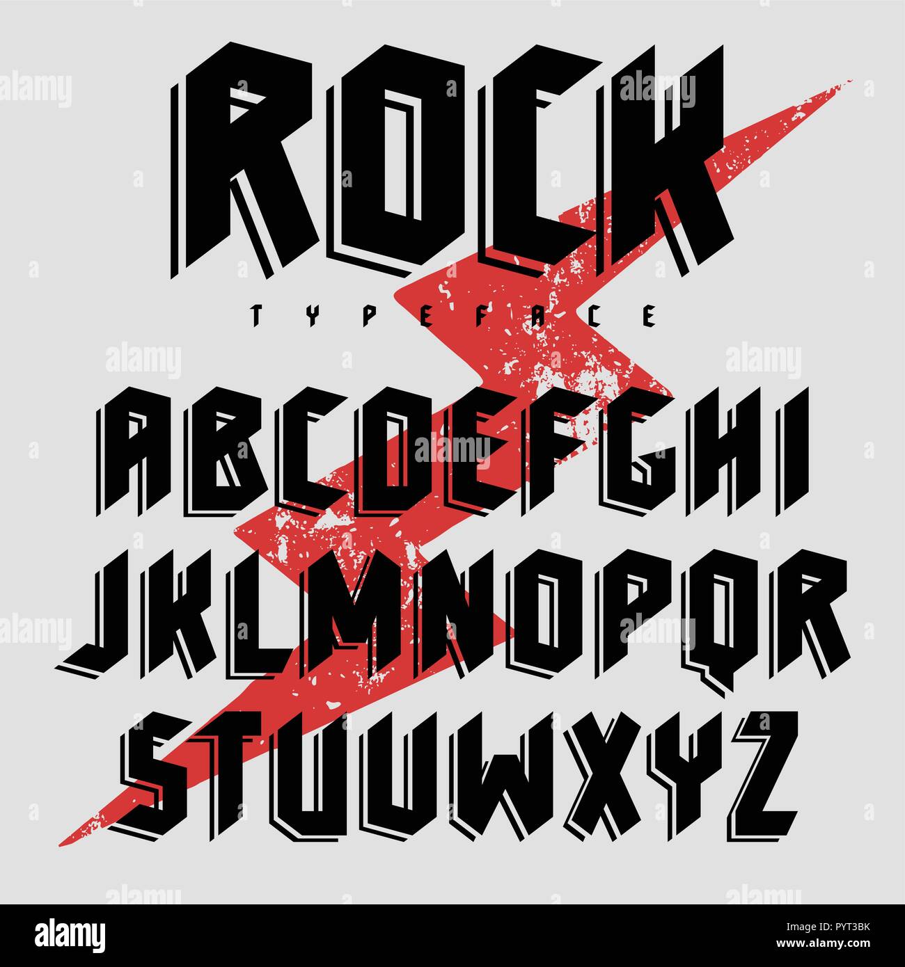 Vector alphabet for music poster design, t shirt graphics and other using. Gothic style font with shadow effect. Plus grunge texture as a bonus Stock Vector