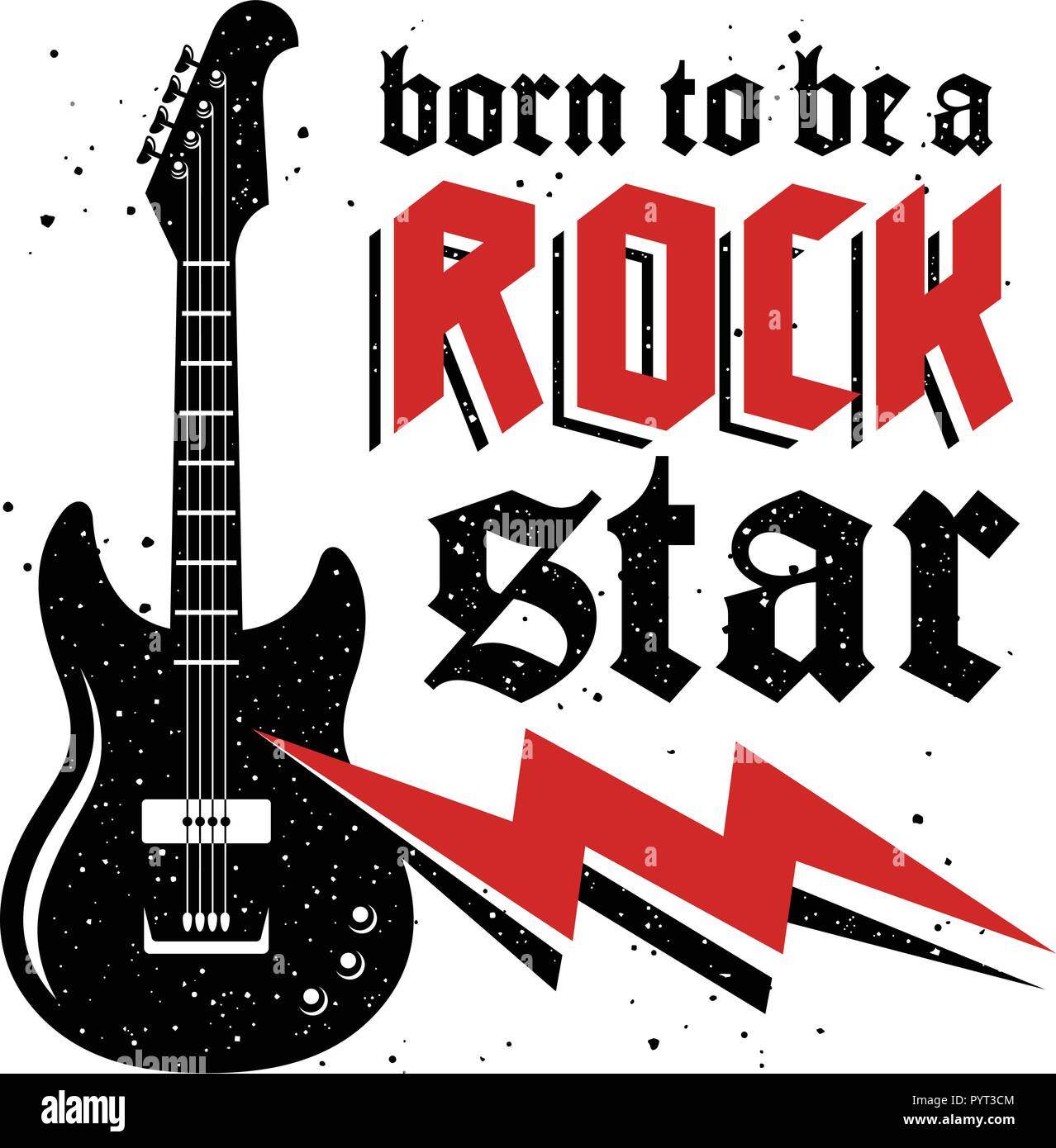 Typography slogan for t-shirt design, fashion badge or patch. Graphic Tee. Vector illustration with a guitar and a fashion slogan 'Born to be a Rock S Stock Vector