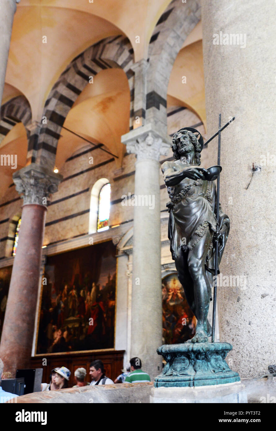 A Bronze statue of Jesus inside the Pisa Cathedral. Stock Photo