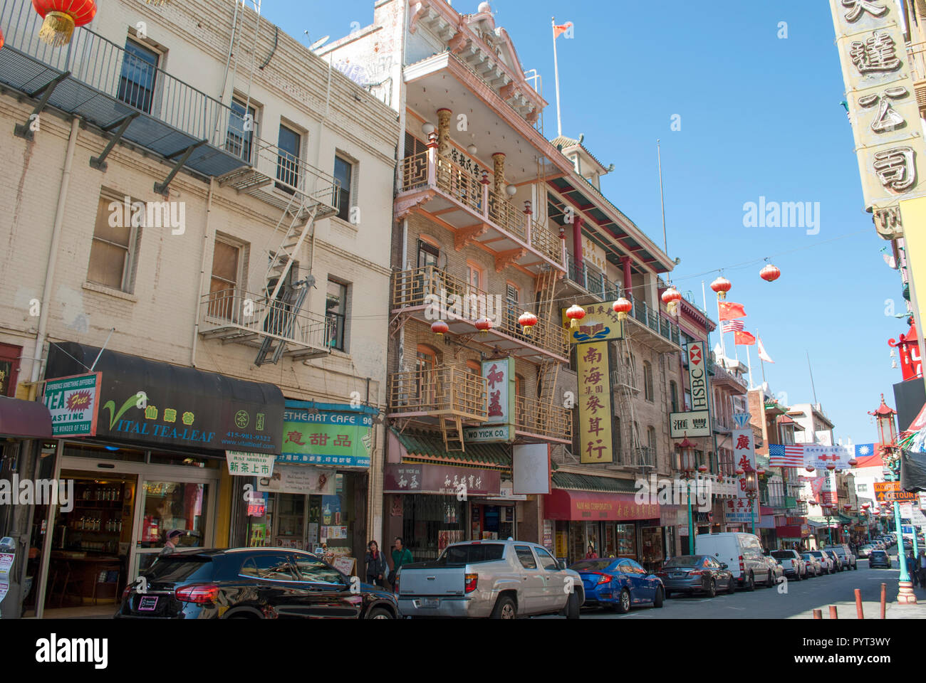San Francisco, Old Shanghai streets. Aged architecture Stock Photo