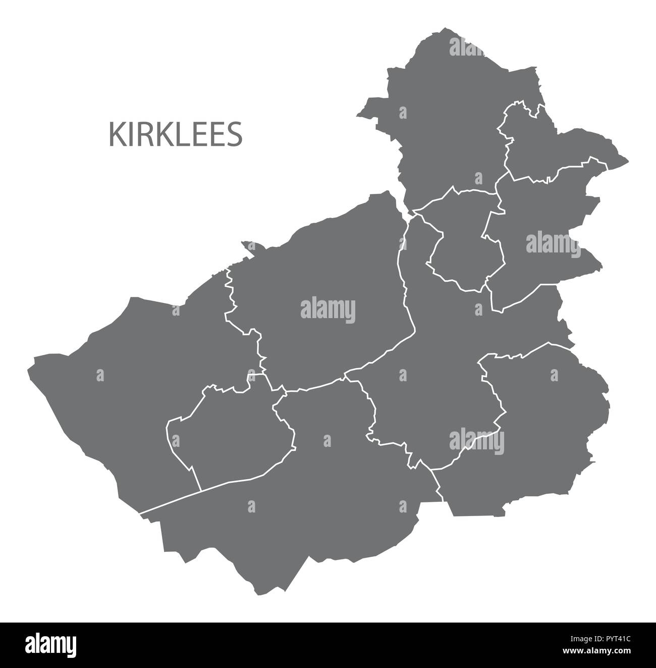 Kirklees metropolitan borough map with areas grey illustration