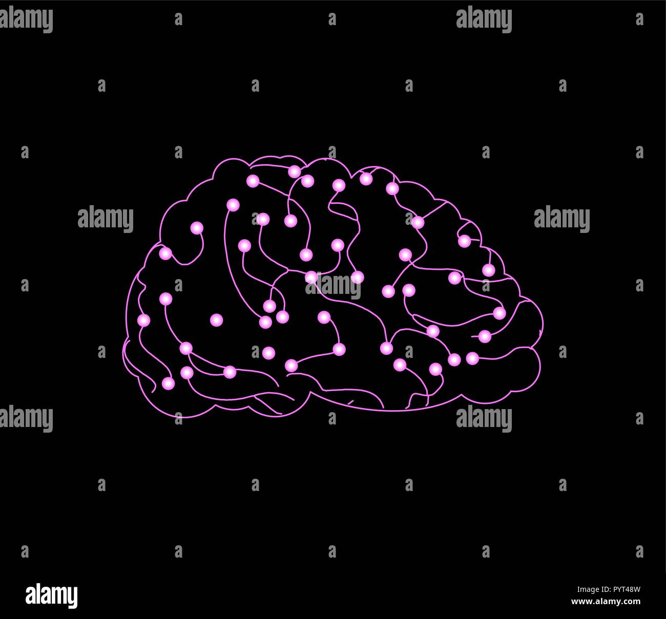 Virtual brain. Neurons and neural networks. digital thought transfer technology. Science concept Vector illustration Stock Vector