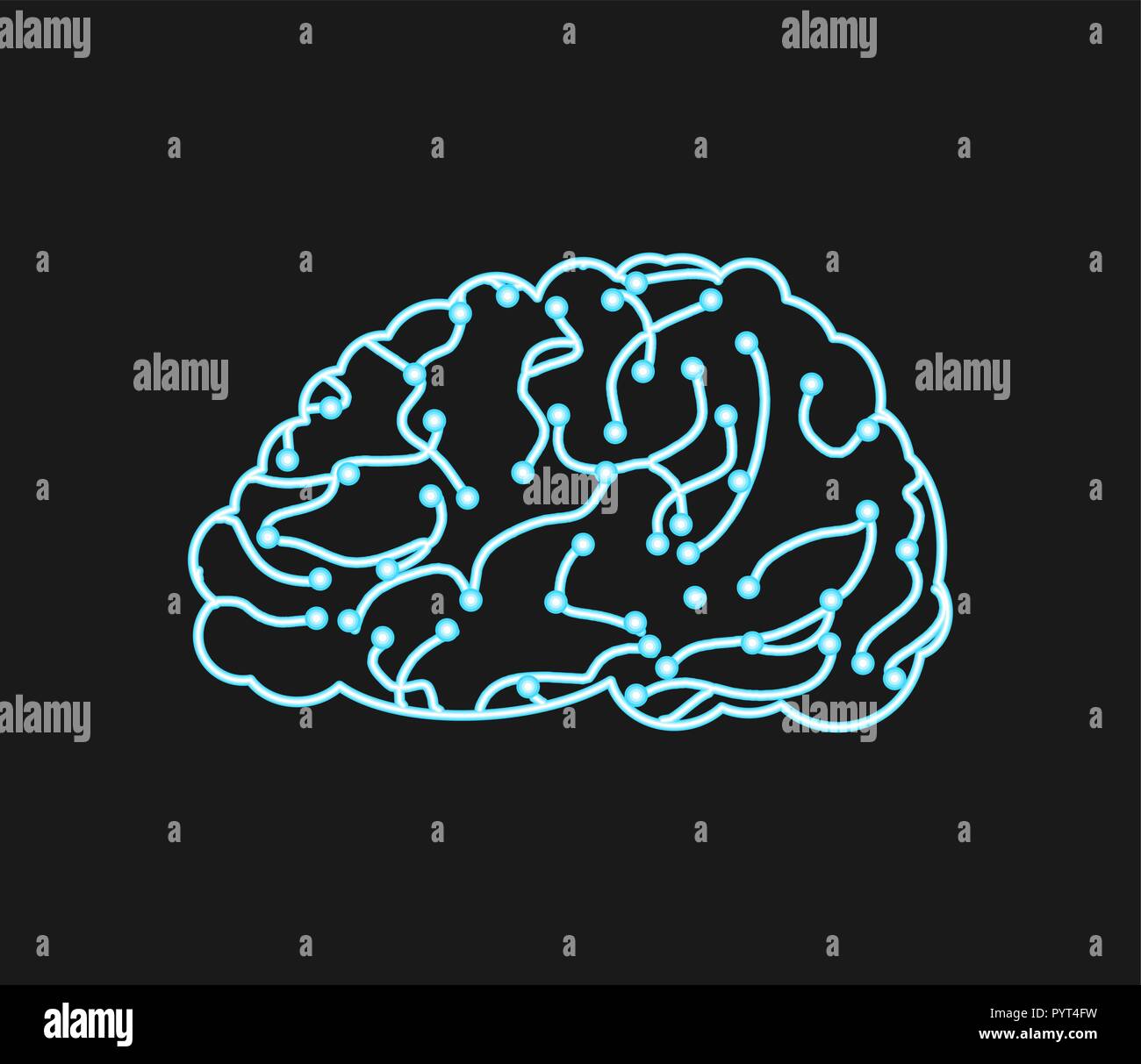 Virtual brain. Neurons and neural networks. digital thought transfer technology. Science concept Vector illustration Stock Vector