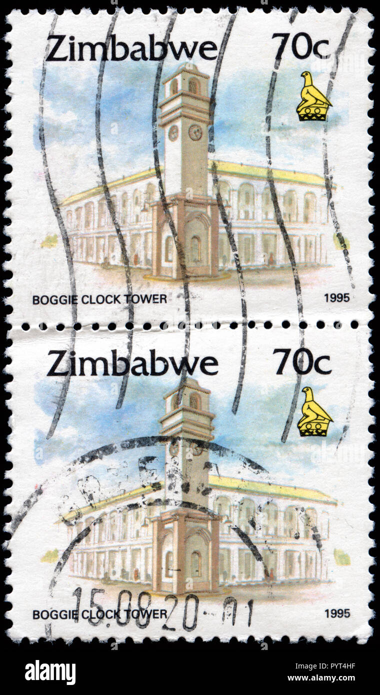 Postmarked stamps from Zimbabwe in the Economy and historical places series issued in 1995 Stock Photo