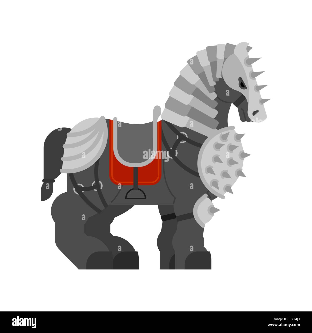 Horse in armor isolated. Warrior Clydesdale Strong heavy horse. Knight steed. Cartoon animal vector Stock Vector