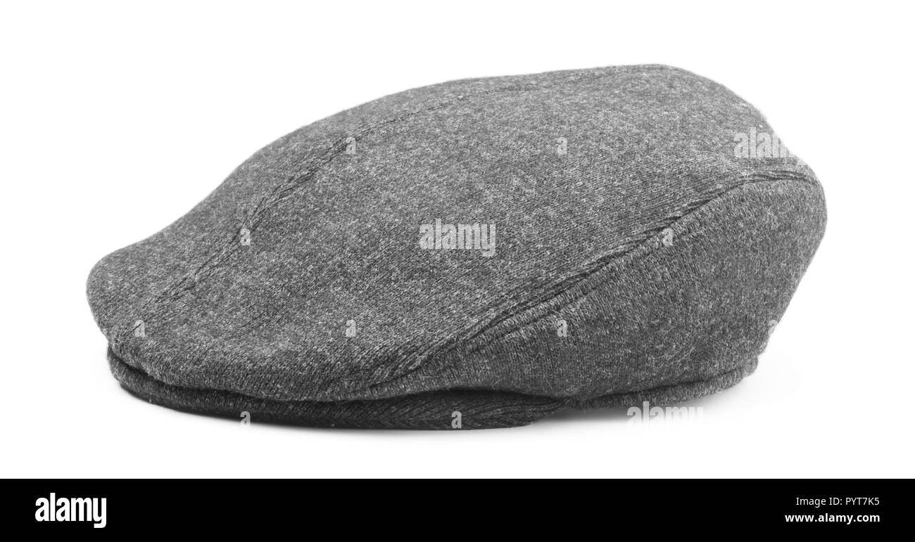Gray mens wool cap isolated on white background Stock Photo