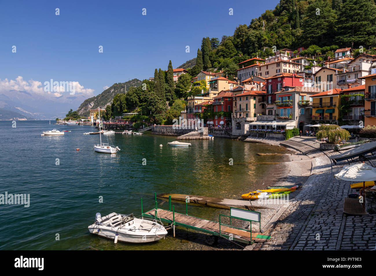 Boats moored at Varenna on Lake Como in northern Italy Stock Photo
