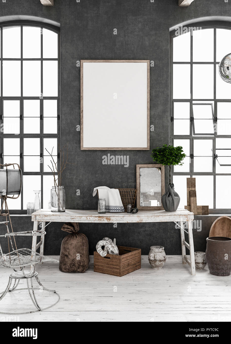 Download Mock Up Poster Frame In Old Shabby Interior Background Scandinavian Style 3d Render Stock Photo Alamy PSD Mockup Templates