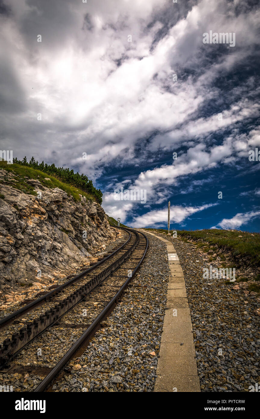 Alpine rack railway track to Schafberg, where steam train takes ...