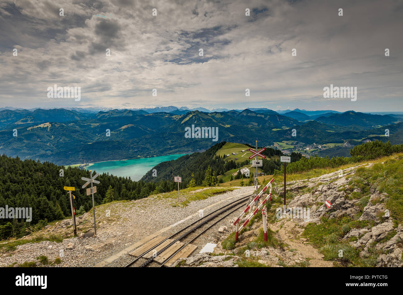 Alpine rack railway track to Schafberg, where steam train takes ...