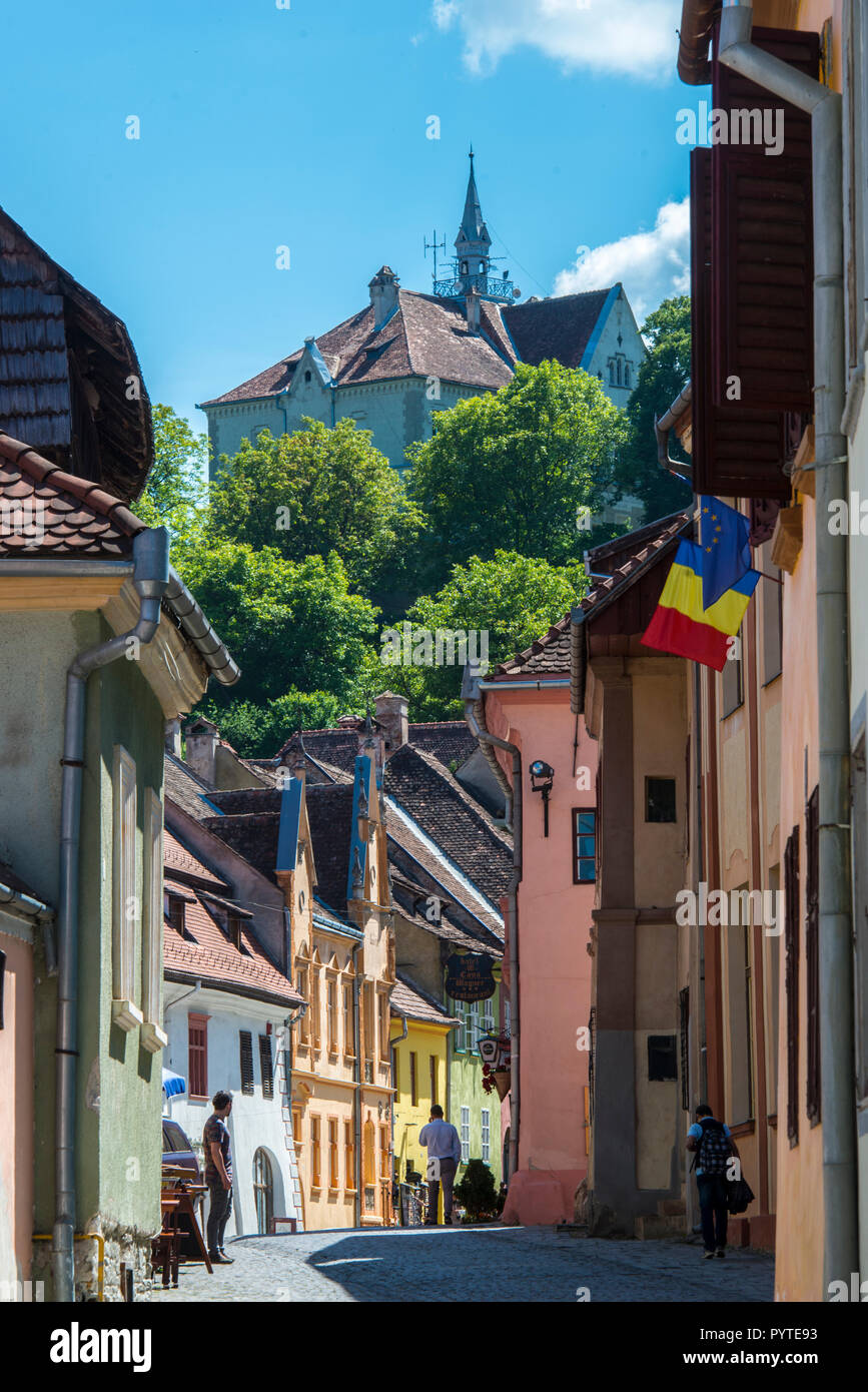 ROMANIA, SIGHISOARA,  The old center of Sighisoara, an outstanding example of a fortified city, is a UNESCO world heritage site Stock Photo