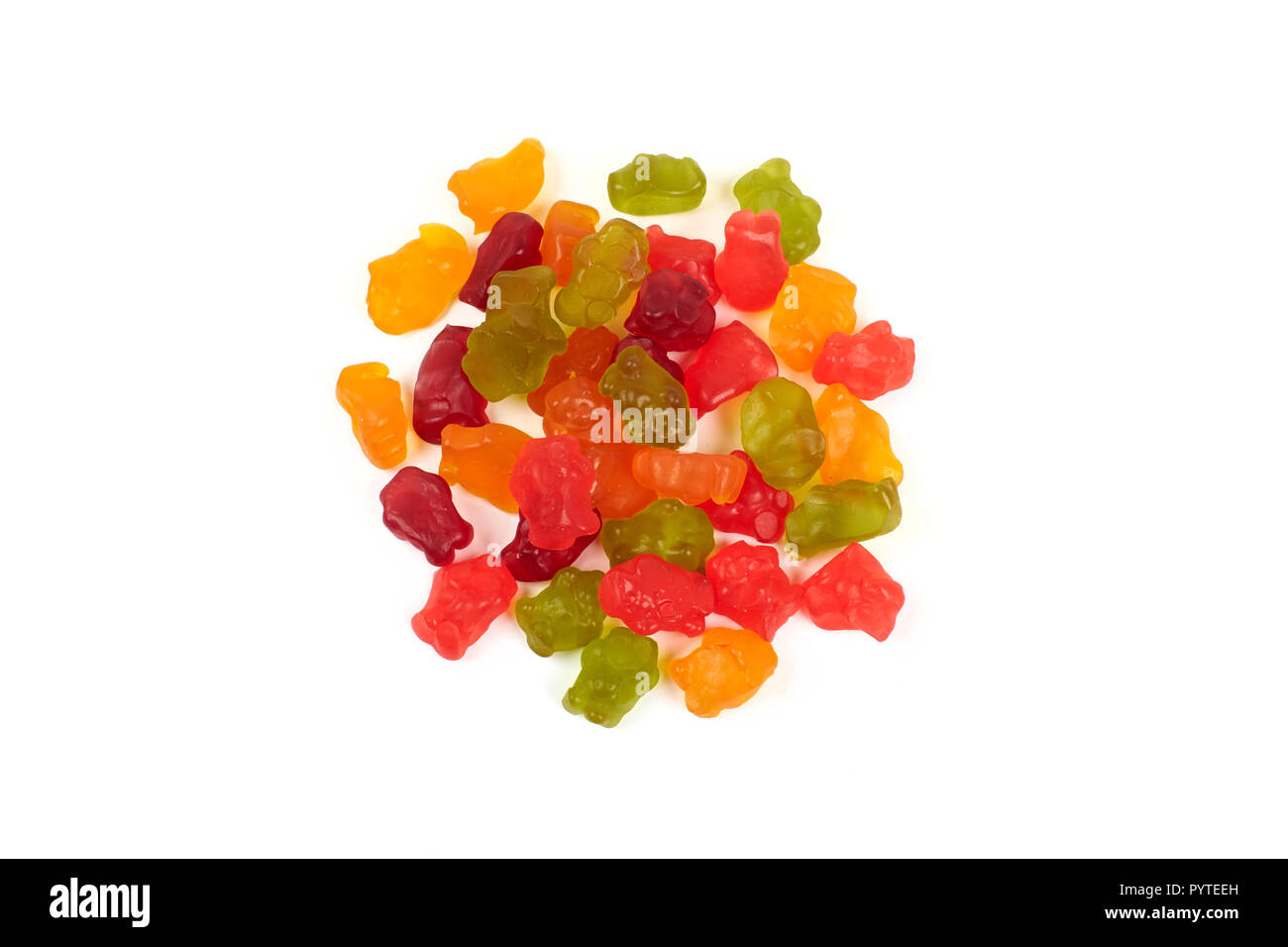 Colorful eat gummy bears jelly candy, isolated on white background