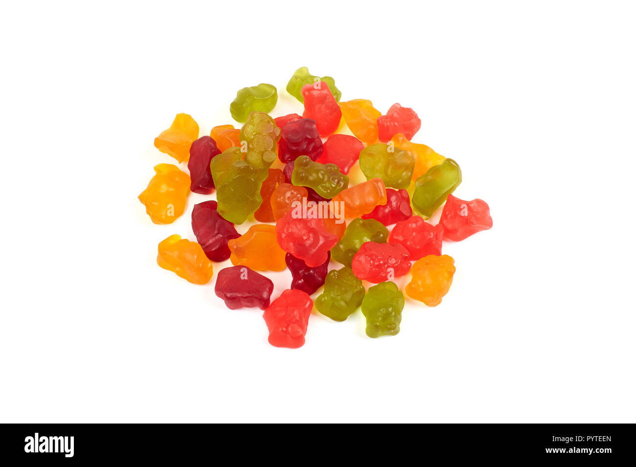 Colorful eat gummy bears jelly candy, isolated on white background