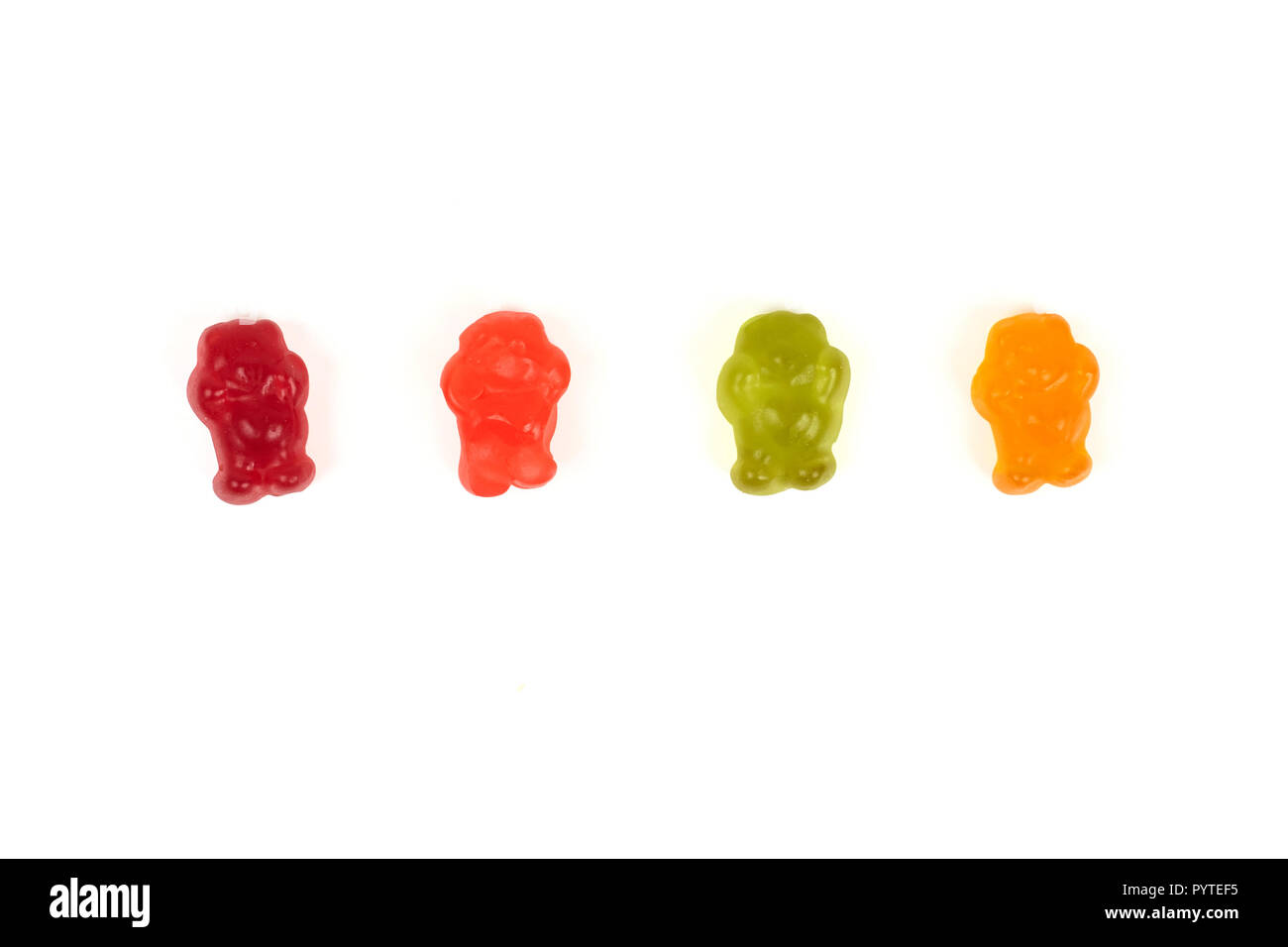 Colorful eat gummy bears jelly candy, isolated on white background