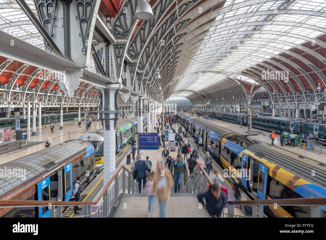 Busy London Paddington Station. The start of the Great Western Railway GWR, created by Brunel. Stock Photo