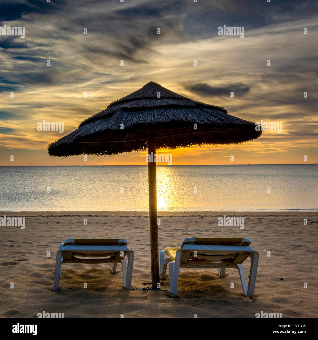 Umbrellas on beach, Châtelaillon-Plage near La Rochelle, Charente-Maritime department, Nouvelle-Aquitaine, France, Europe Stock Photo