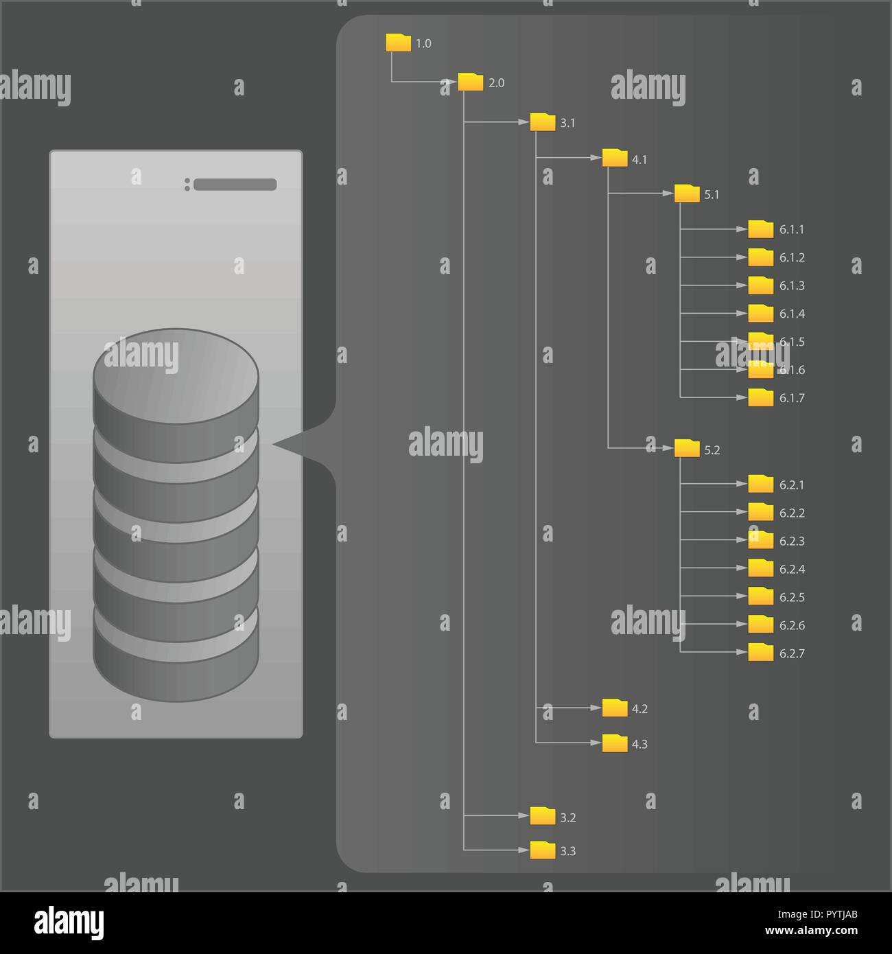 Computer File Structure, Folders, Server, Hard Drives, Vector Illustration Stock Vector