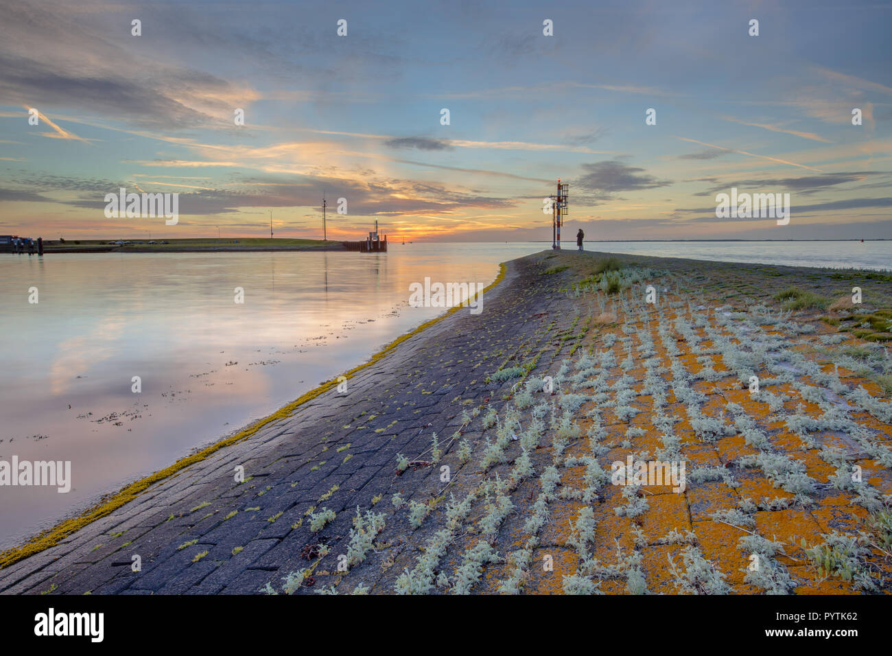 Harbor inlet Lauwersoog on the Waddensea Stock Photo