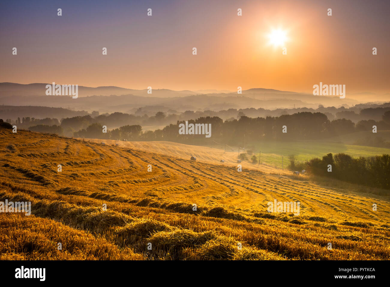 Tuscany Village Landscape in Val de Cecina on a Foggy Morning, Italy ...