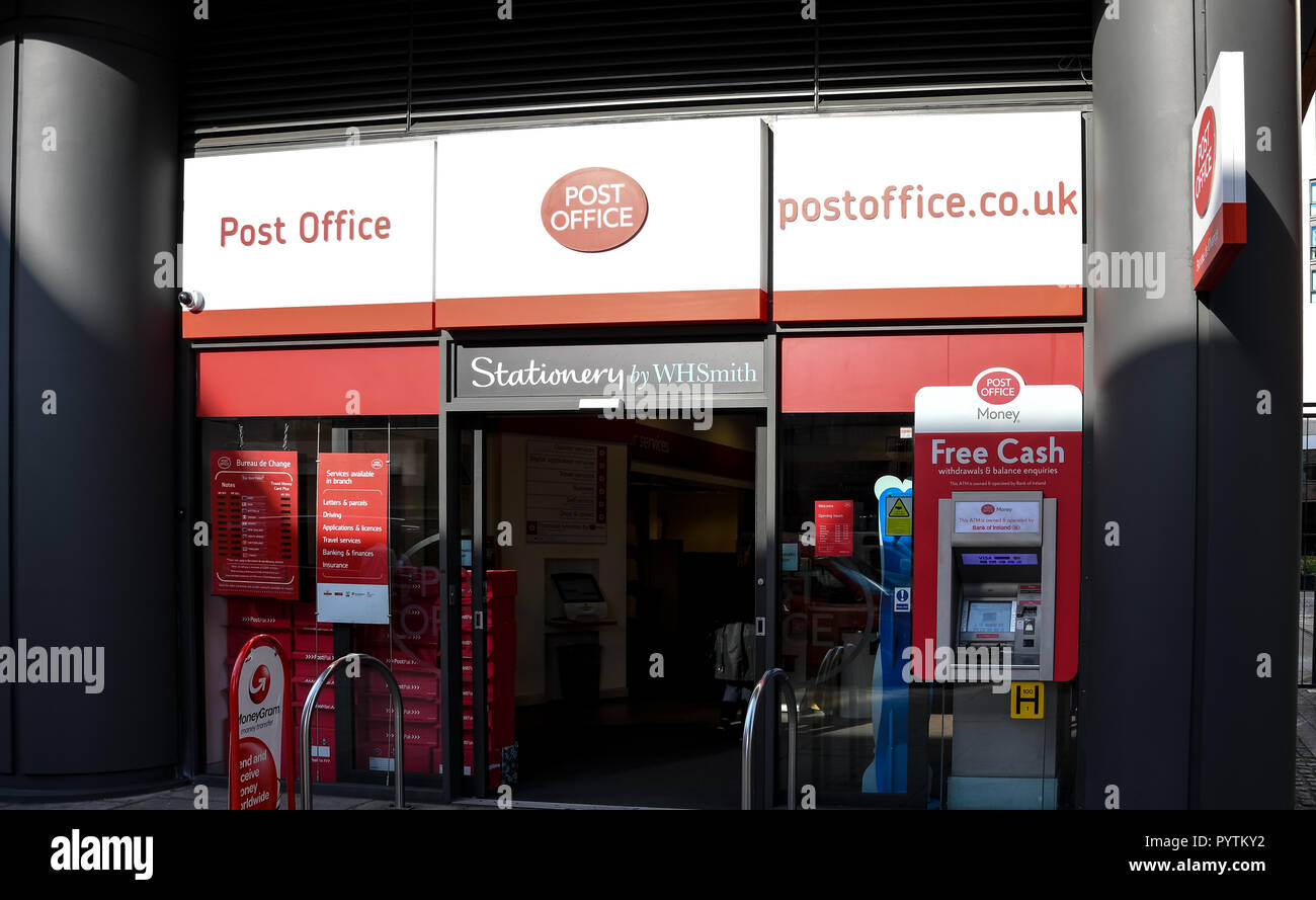 London, United Kingdom - October 18 2018:   The Frontage of Post Office and WH Smith branch on Praed St Stock Photo