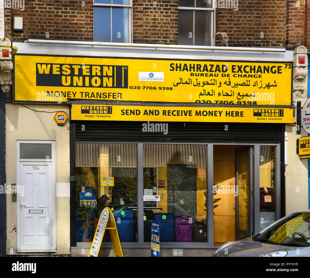 London, United Kingdom - October 18 2018: The Frontage of Western Union and  Shahrazad Exchange bureau on Praed St Stock Photo - Alamy
