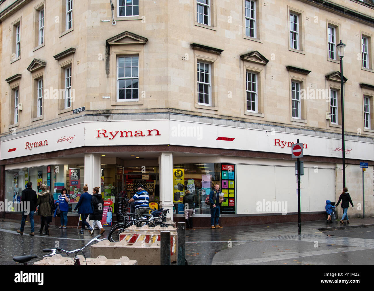 Bath, United Kingdom - October 13 2018:   The frontage of Rymans stationary shop on Westgate Street Stock Photo