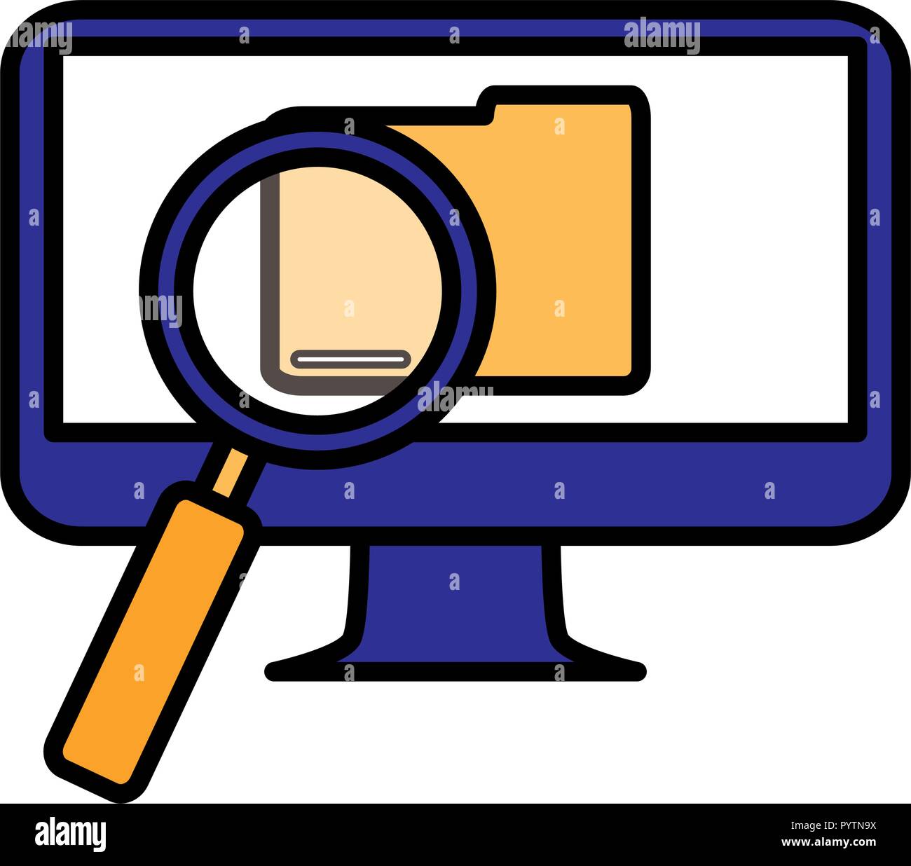 computer with documents and magnifying glass vector illustration design ...