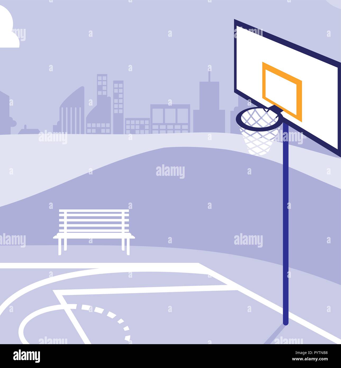 basketball court over purple background, colorful design. vector