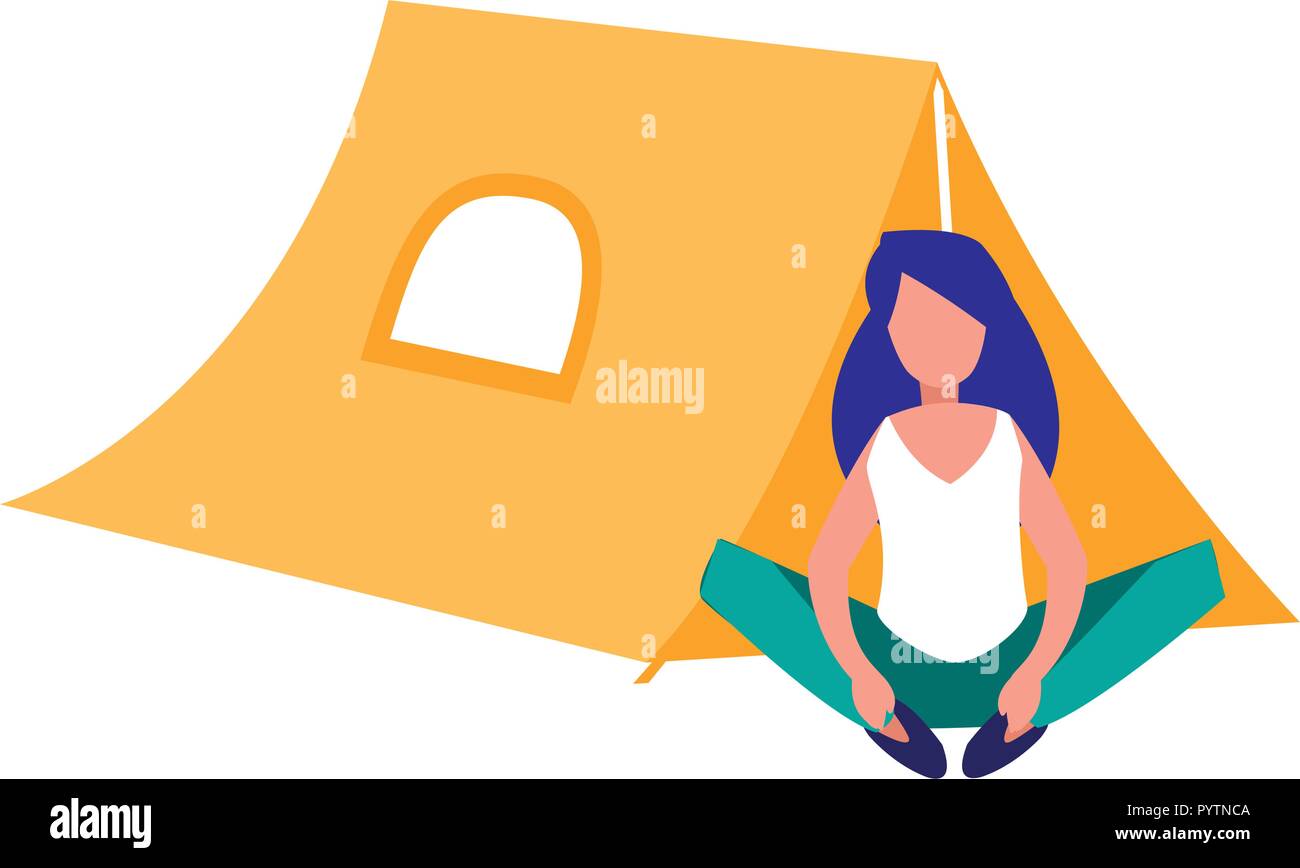 woman and camping tent over white background, vector illustration Stock ...