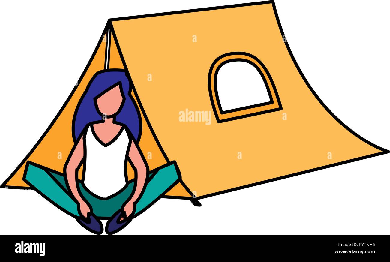 woman and camping tent over white background, vector illustration Stock ...