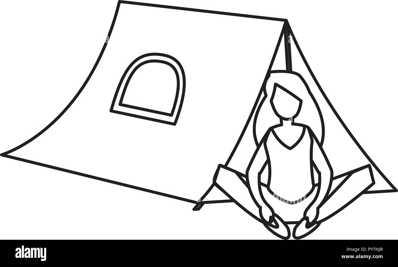 woman and camping tent over white background, vector illustration Stock ...