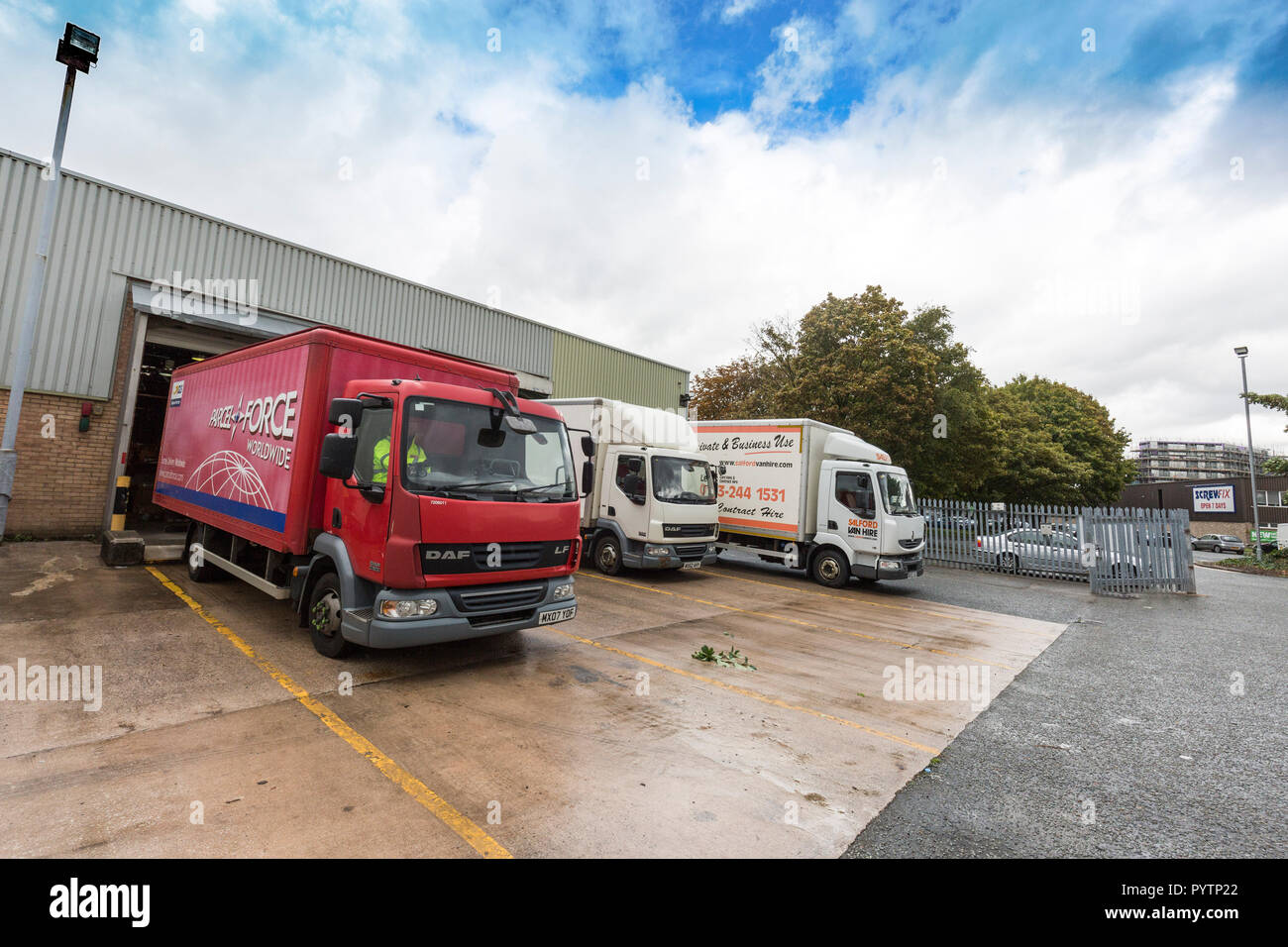 Parcelforce Worldwide Manchester , Picadilly Trading Estate. Van at the depot. Stock Photo